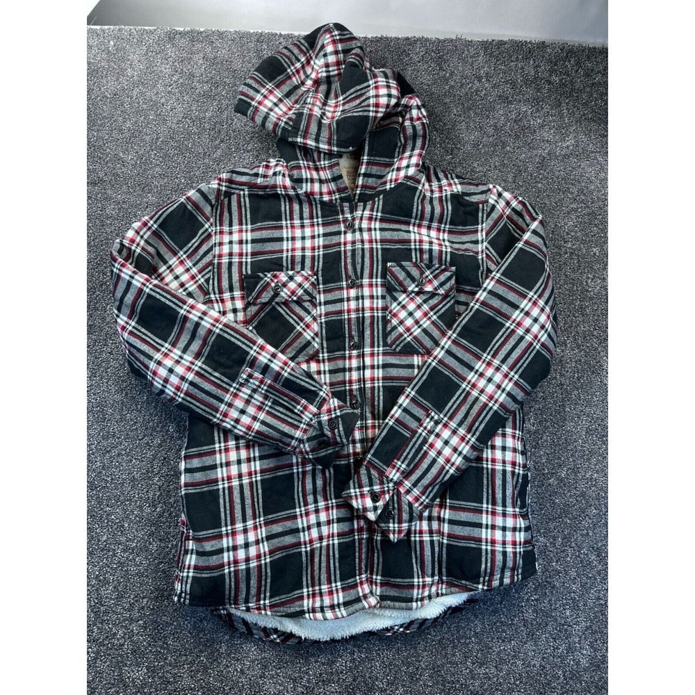 Boston Traders Womens Plaid Sherpa-Lined Hooded Flannel Jacket Size Medium